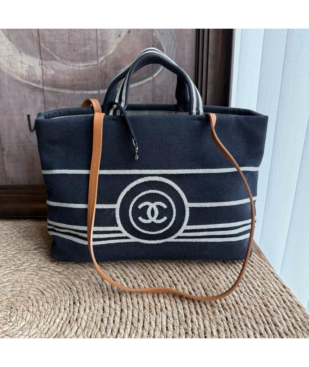 CHANEL Темно-синяя хлопковая пляжная сумка, фото 2