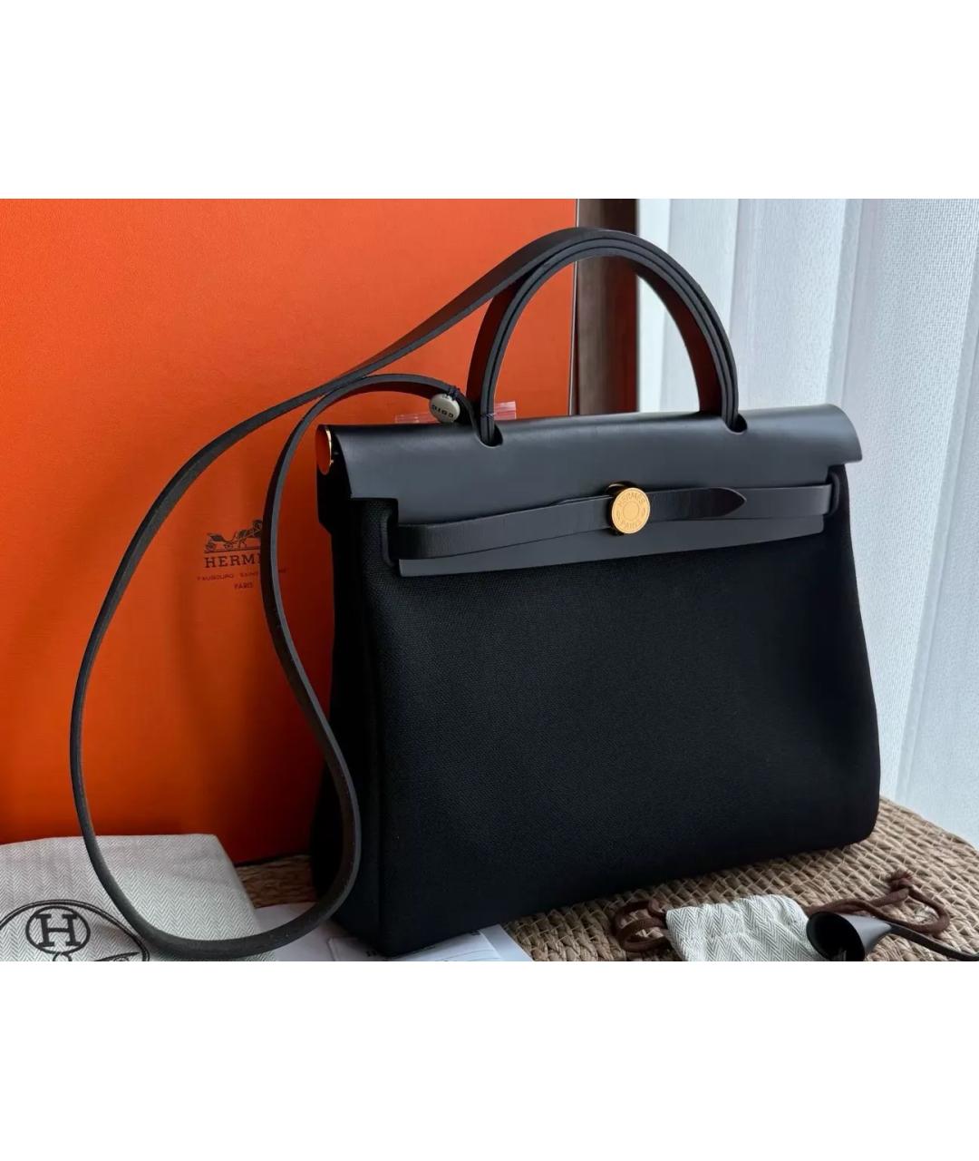HERMES Черная тканевая сумка тоут, фото 10