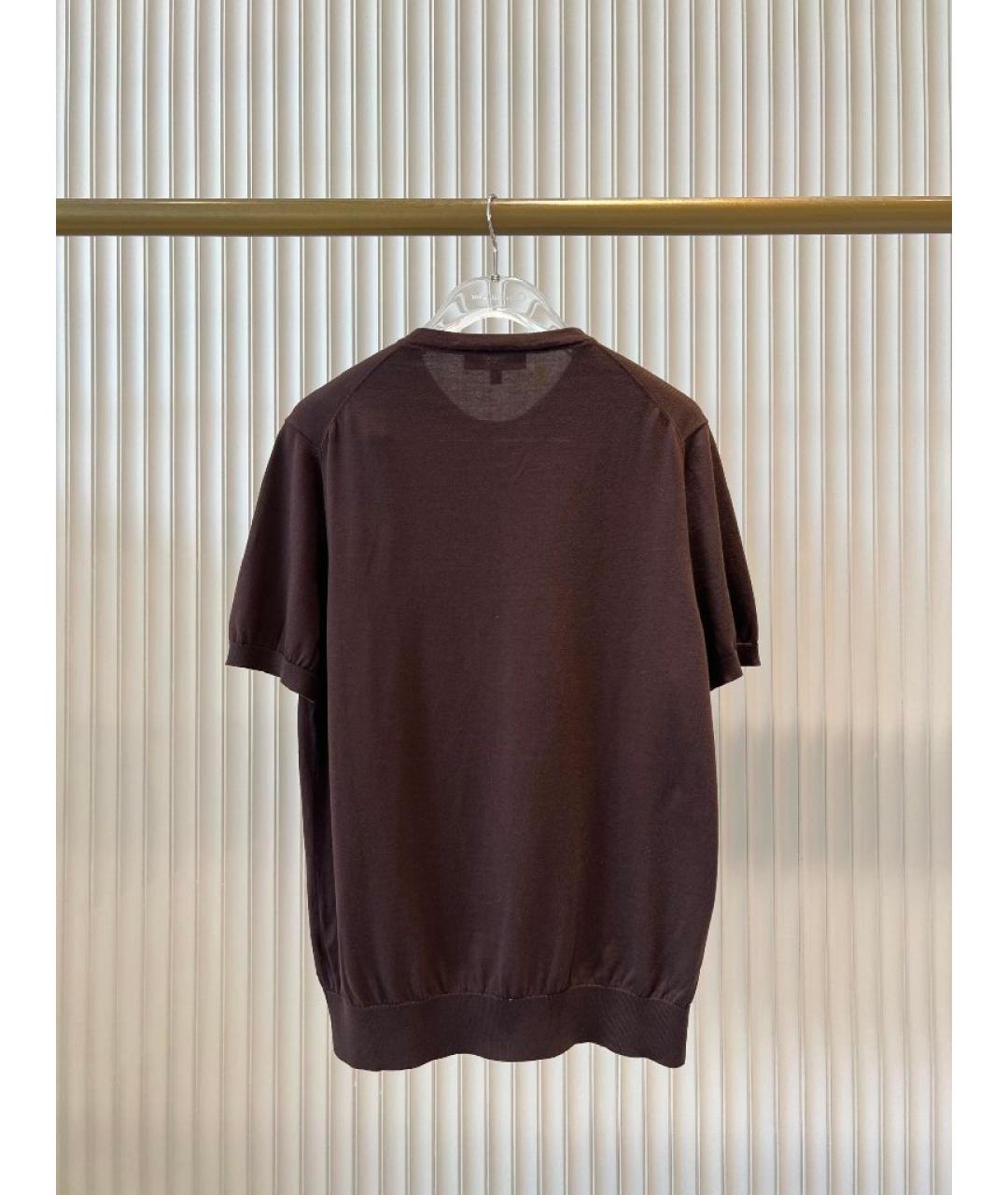 LORO PIANA Коричневая хлопковая футболка, фото 2