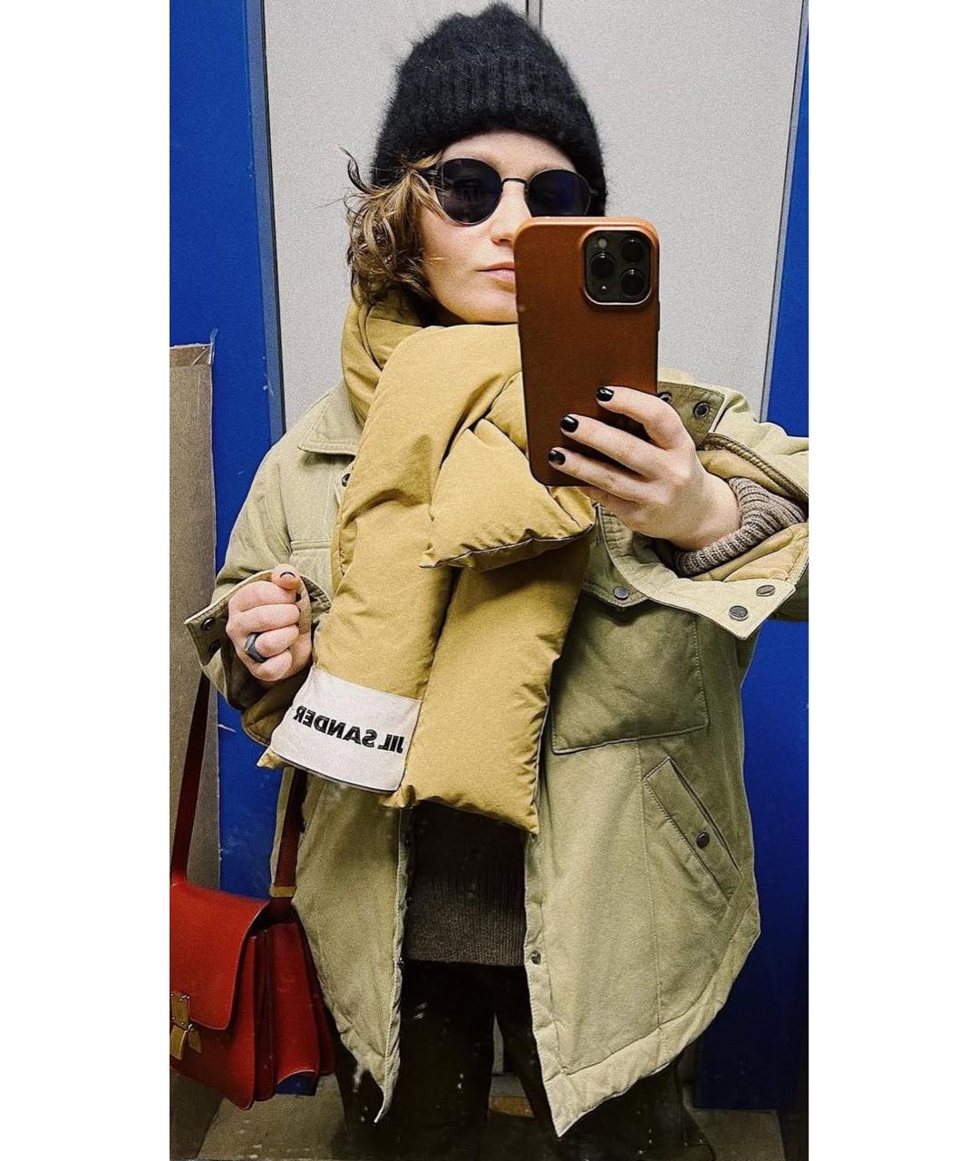 JIL SANDER Горчичный хлопковый шарф, фото 8