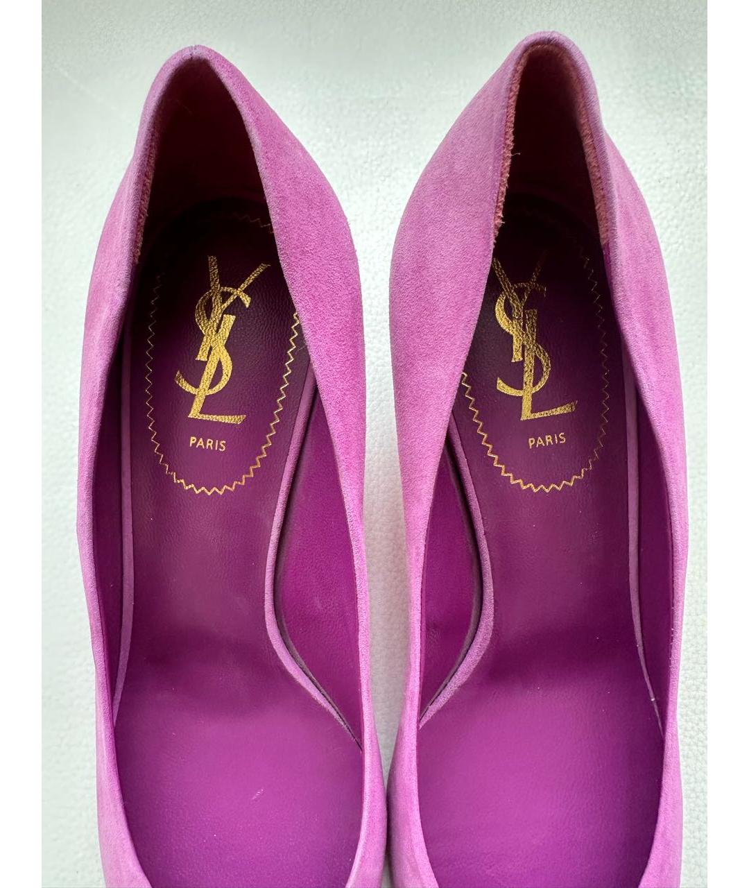 SAINT LAURENT Розовые замшевые лодочки на низком каблуке, фото 3