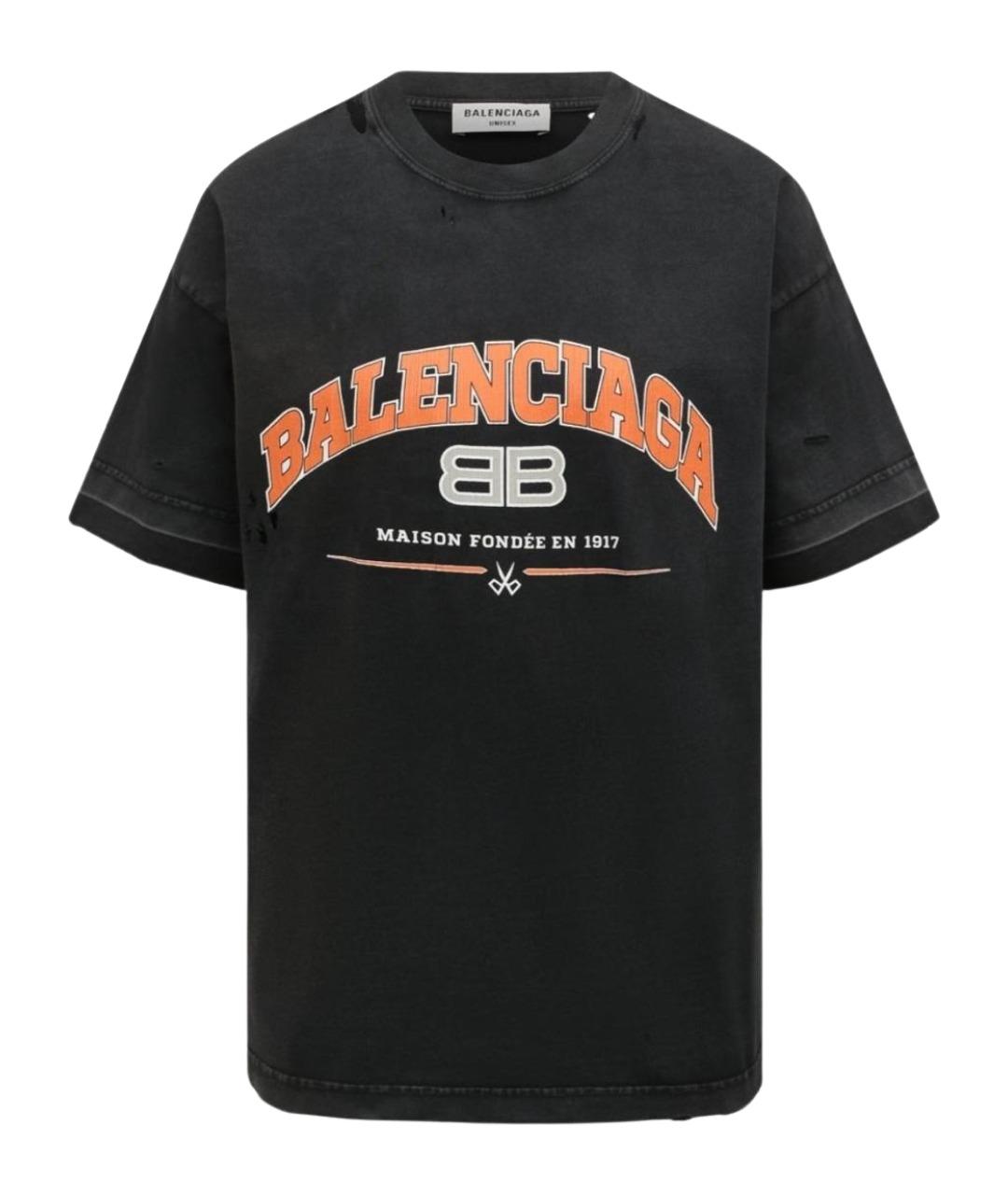 BALENCIAGA Черная хлопковая футболка, фото 1