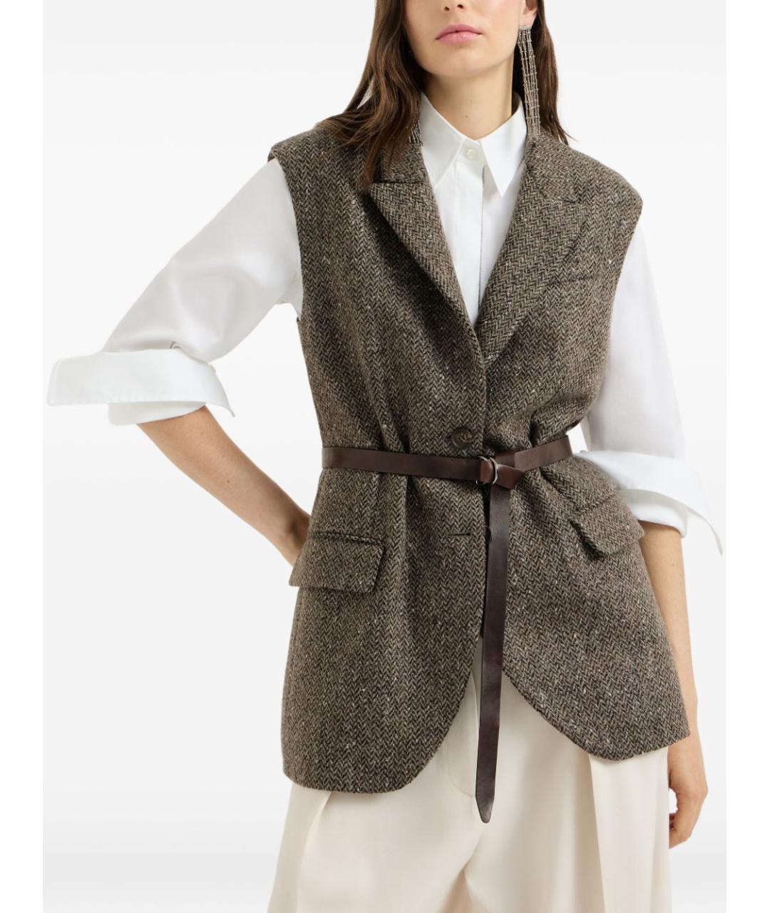 BRUNELLO CUCINELLI Коричневая шерстяная жилетка, фото 6
