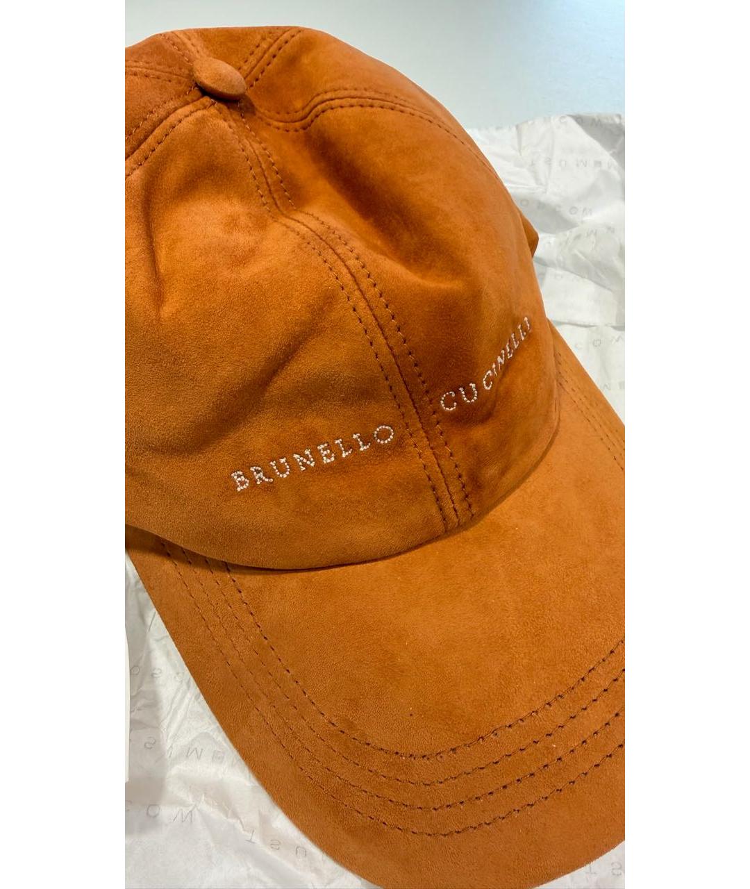 BRUNELLO CUCINELLI Оранжевая кожаная кепка/бейсболка, фото 4