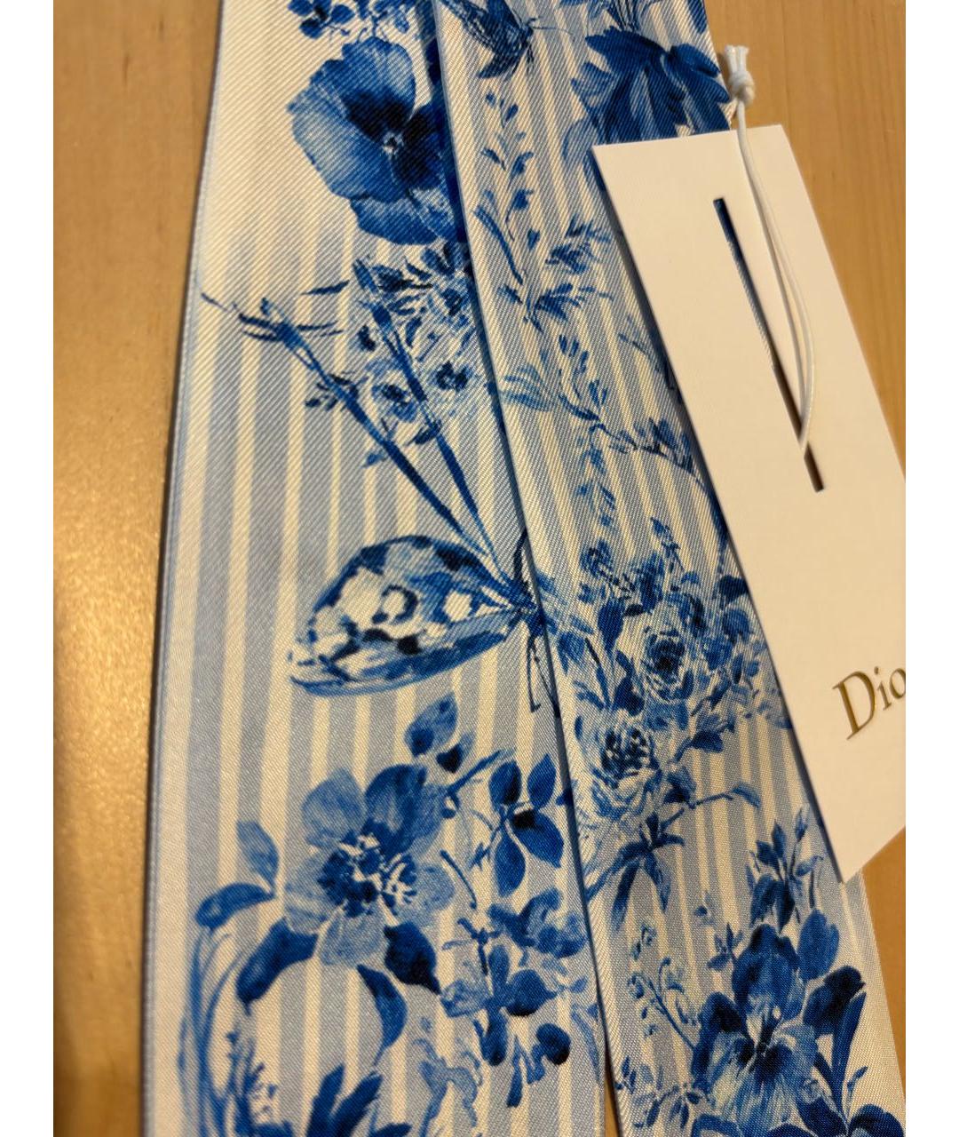 CHRISTIAN DIOR Синий шелковый шарф, фото 3