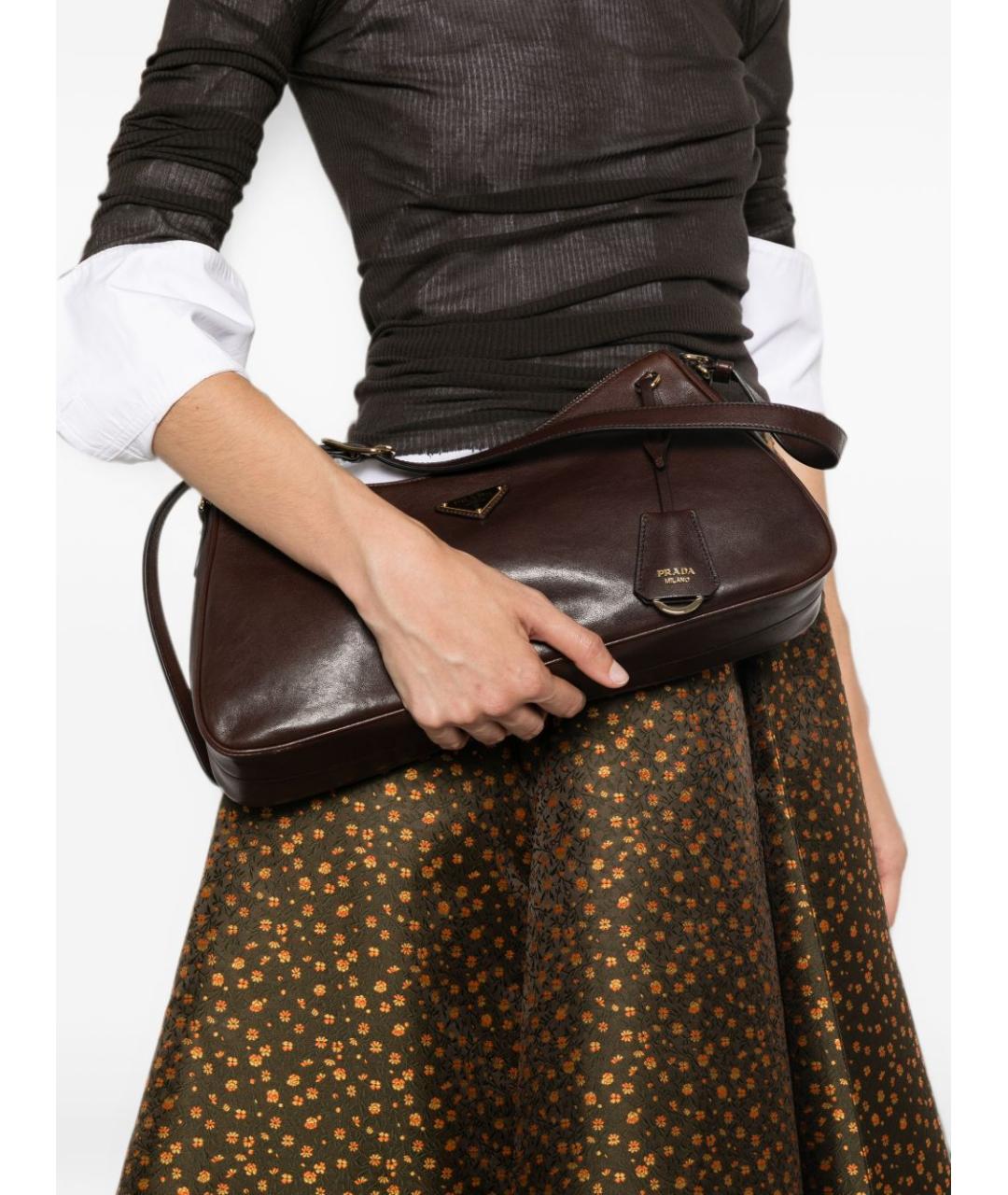 PRADA Коричневая кожаная сумка через плечо, фото 2