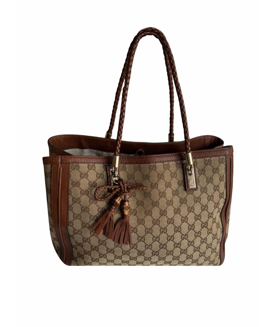 GUCCI Коричневая тканевая сумка тоут, фото 1
