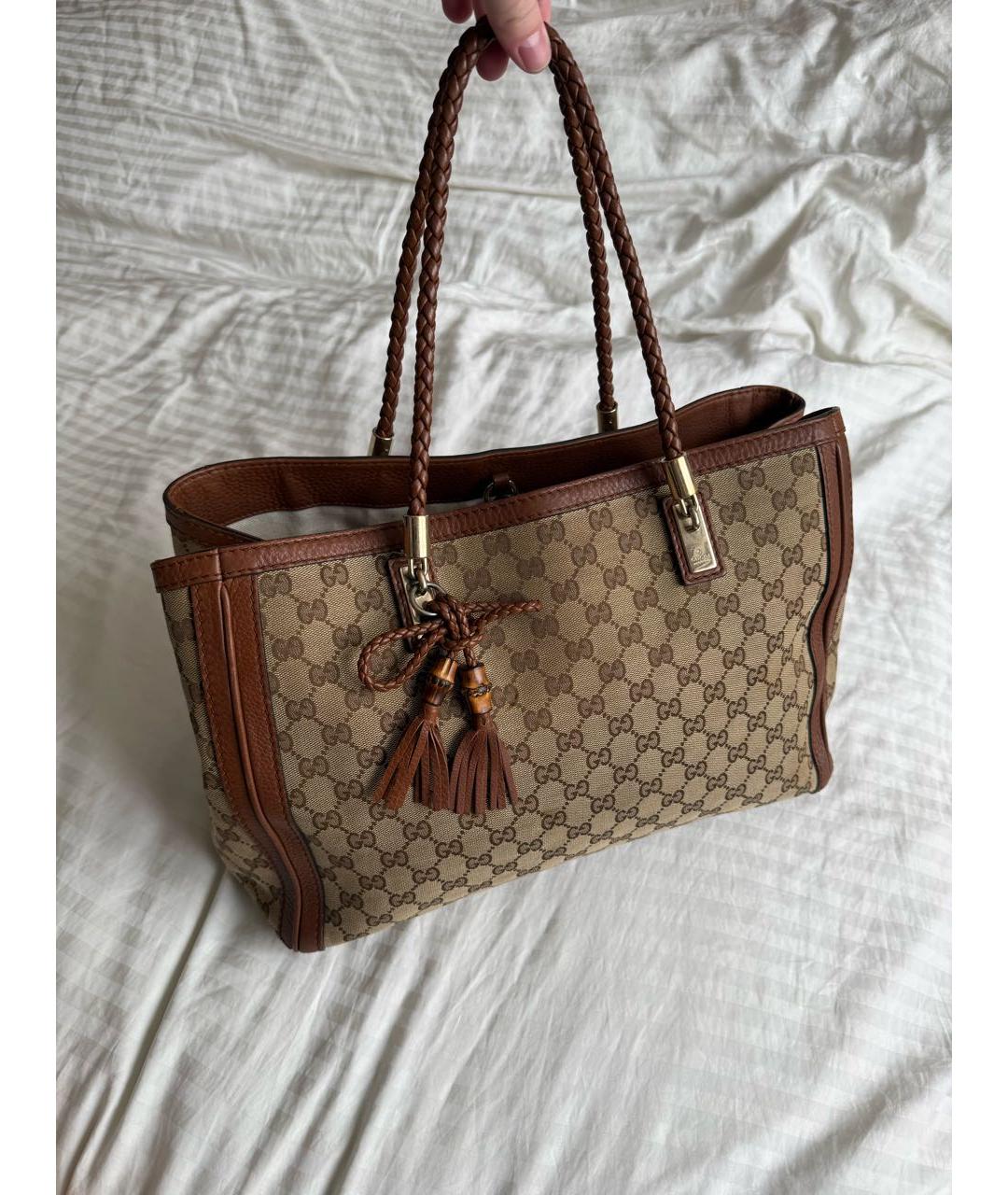 GUCCI Коричневая тканевая сумка тоут, фото 9