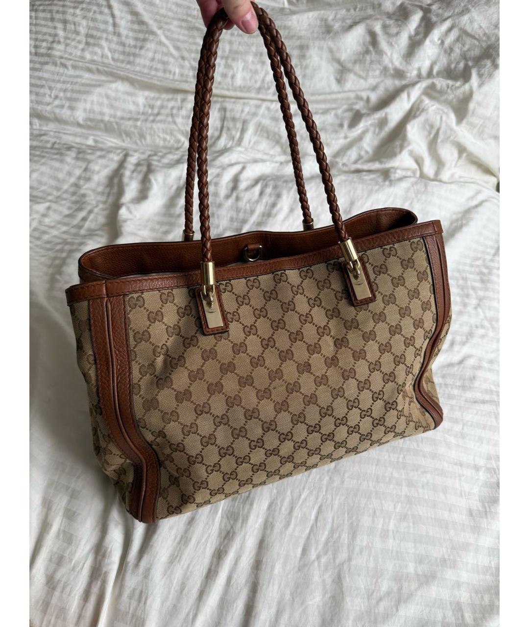 GUCCI Коричневая тканевая сумка тоут, фото 2