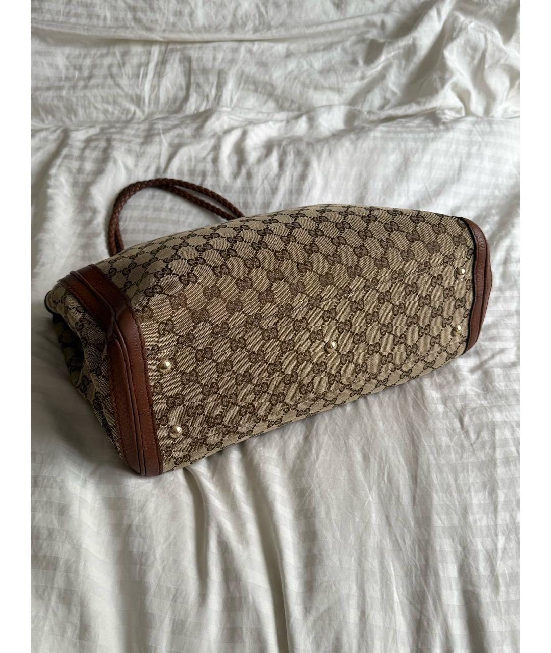 GUCCI Коричневая тканевая сумка тоут, фото 4