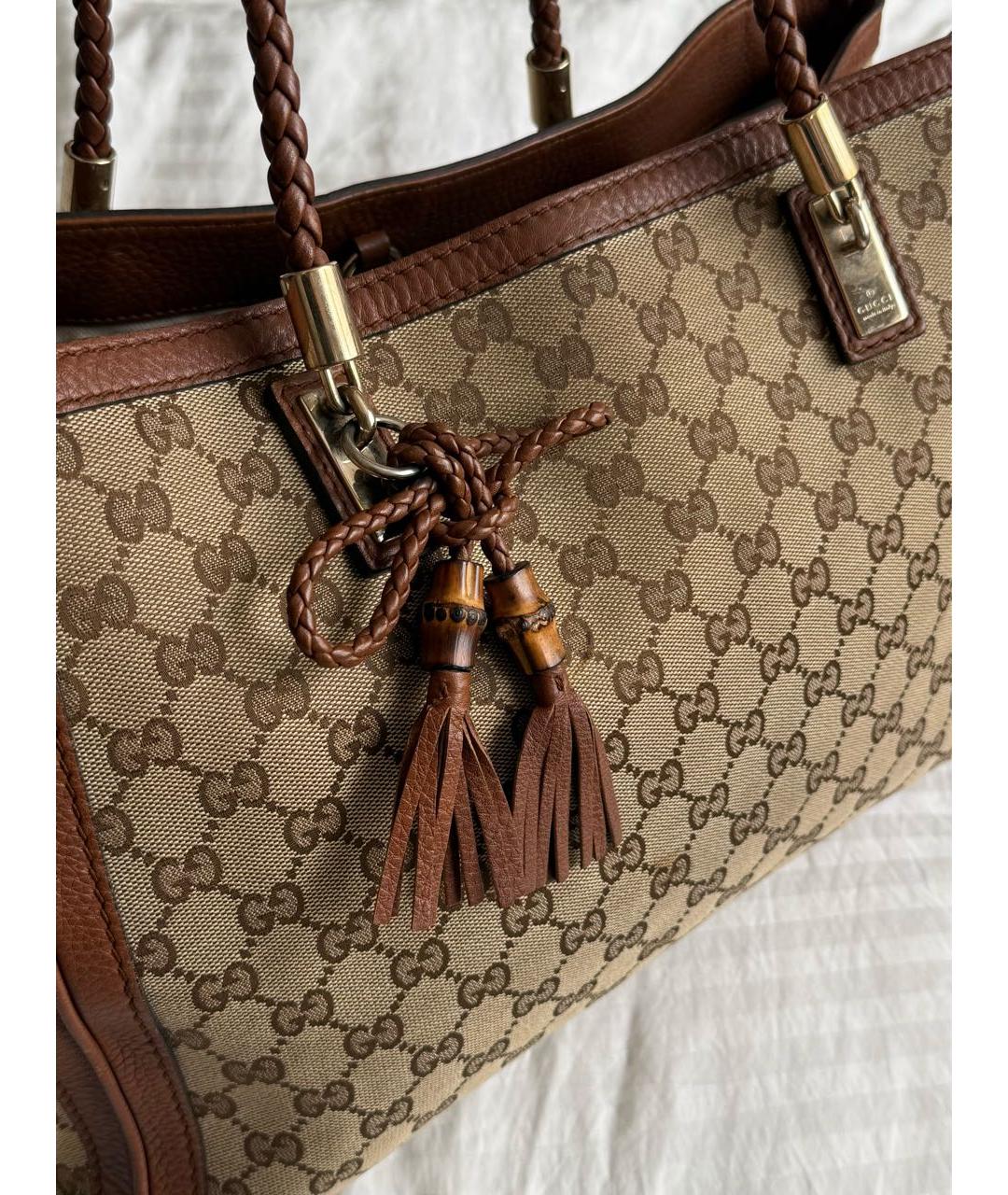 GUCCI Коричневая тканевая сумка тоут, фото 3