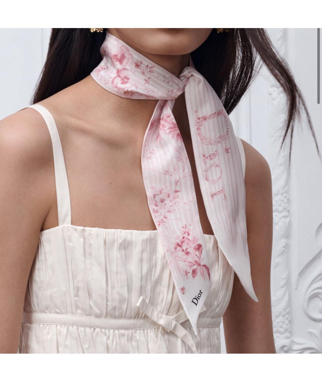 CHRISTIAN DIOR Розовый шелковый шарф, фото 6