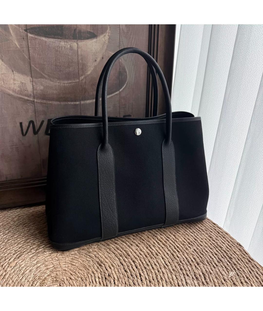 HERMES Черная тканевая сумка тоут, фото 10