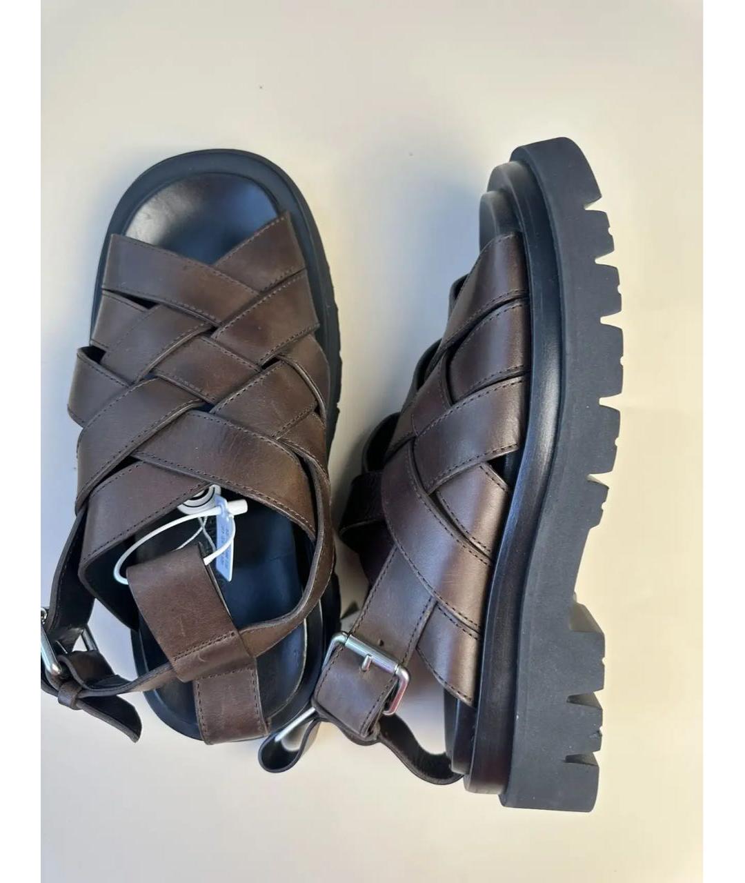 BOTTEGA VENETA Коричневые кожаные сандалии, фото 8