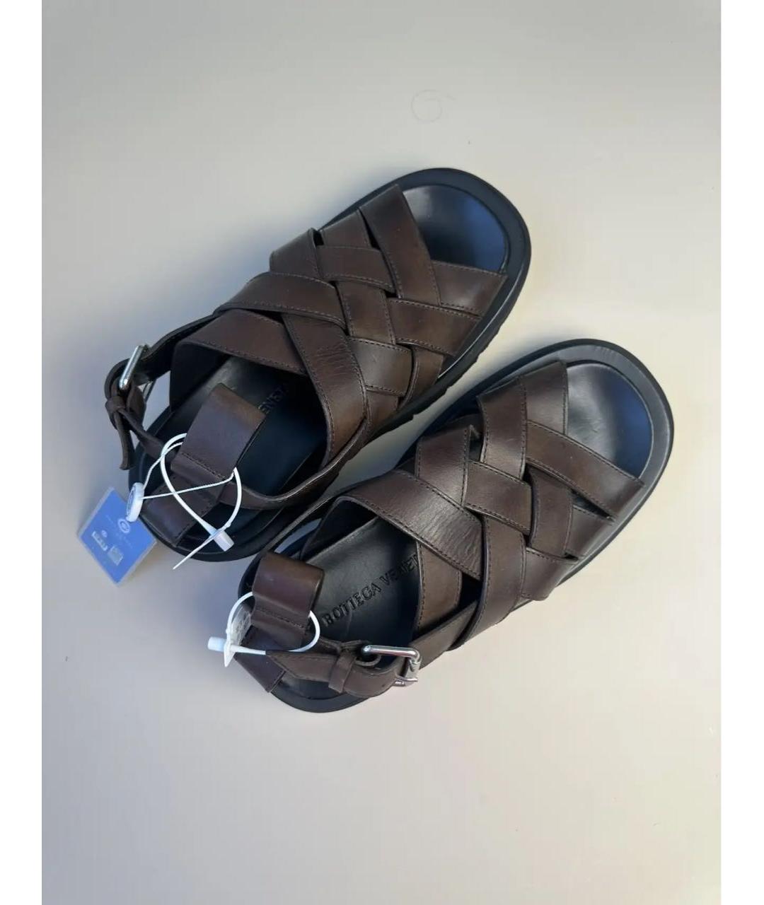 BOTTEGA VENETA Коричневые кожаные сандалии, фото 3