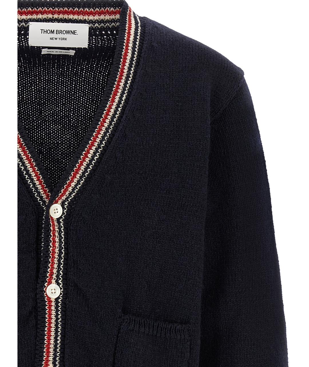 THOM BROWNE Темно-синий шерстяной кардиган, фото 3