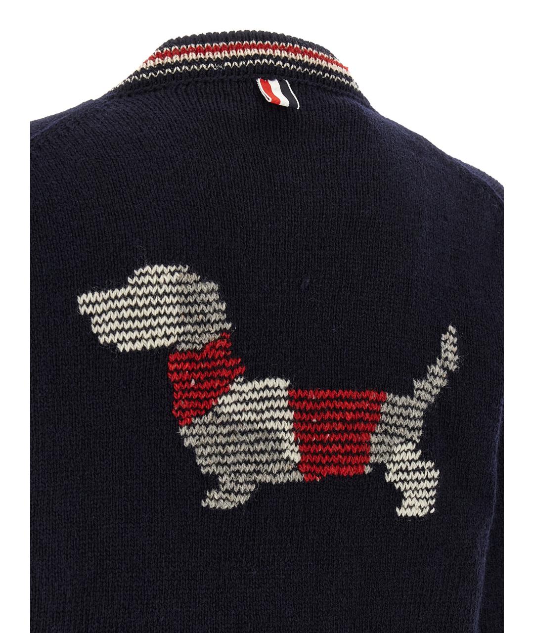 THOM BROWNE Темно-синий шерстяной кардиган, фото 4