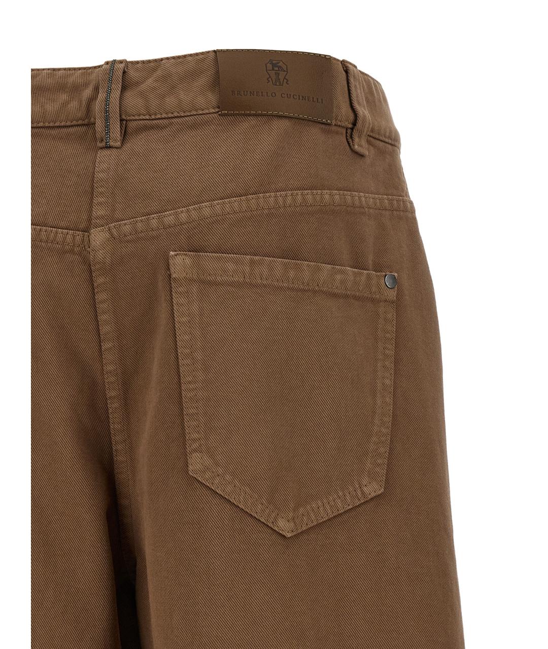BRUNELLO CUCINELLI Коричневые хлопковые прямые брюки, фото 4