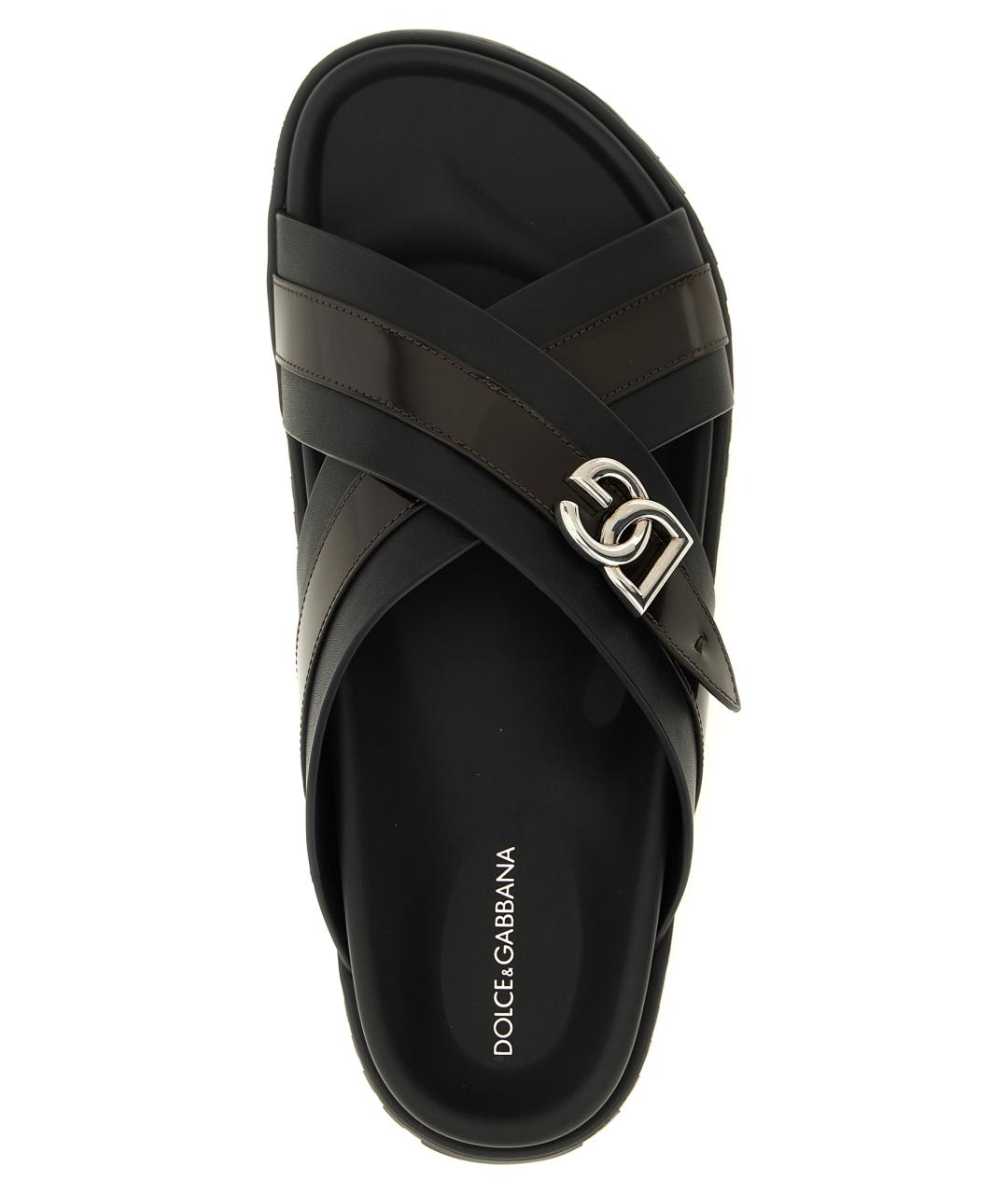 DOLCE&GABBANA Черные кожаные шлепанцы, фото 4