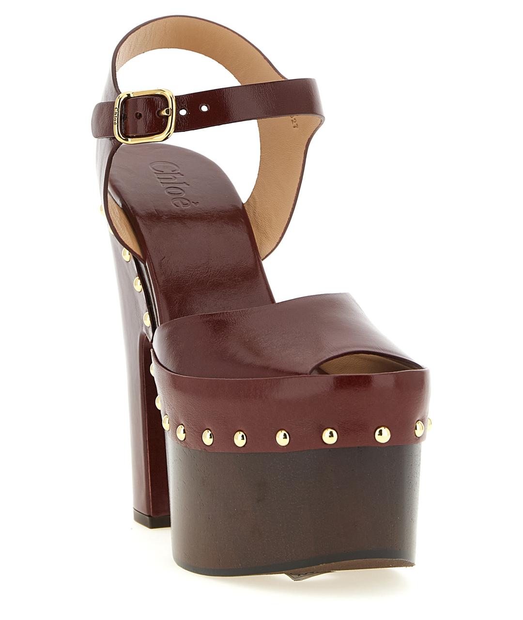 CHLOE Бордовые кожаные босоножки, фото 2