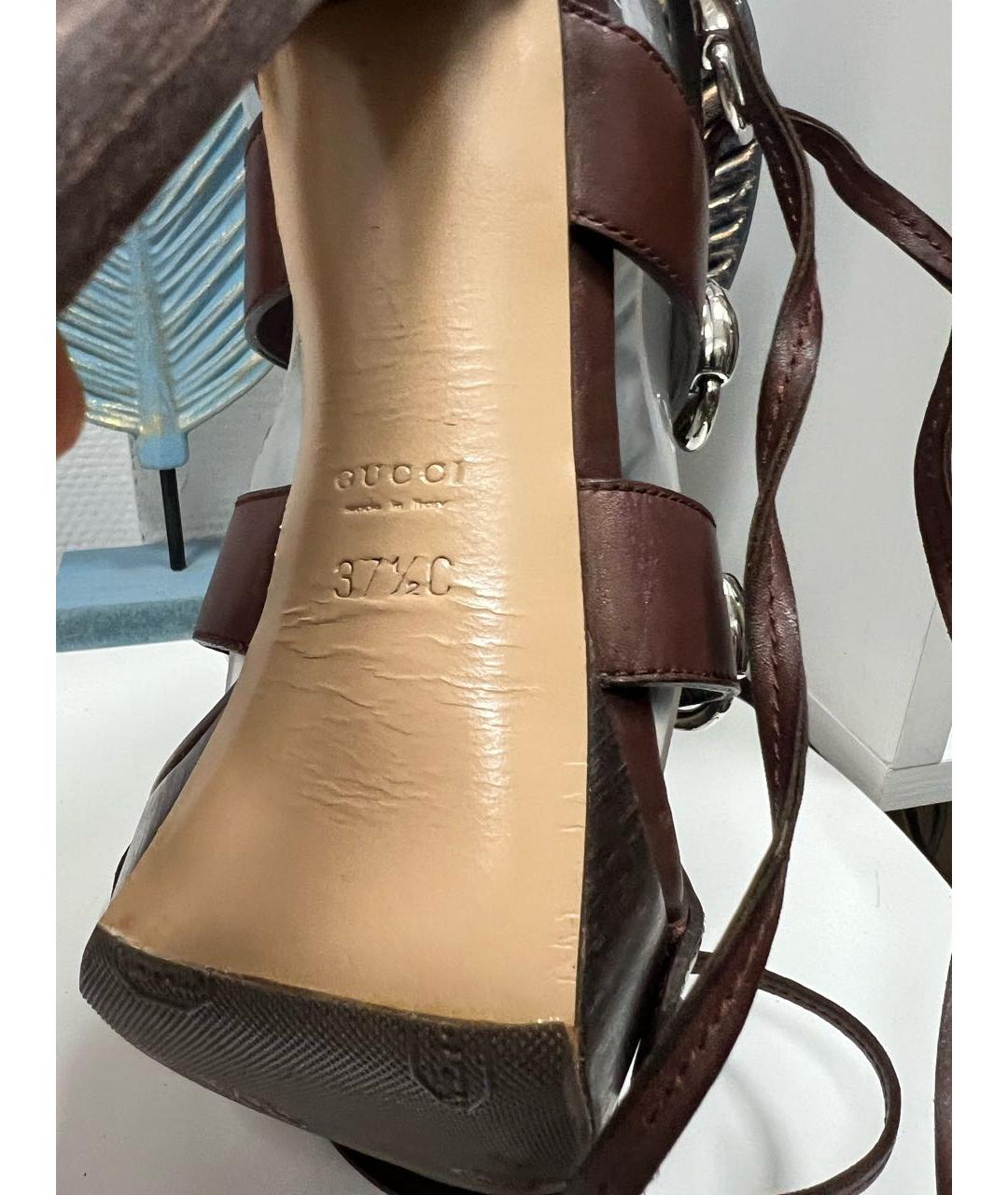 GUCCI Коричневые кожаные босоножки, фото 4