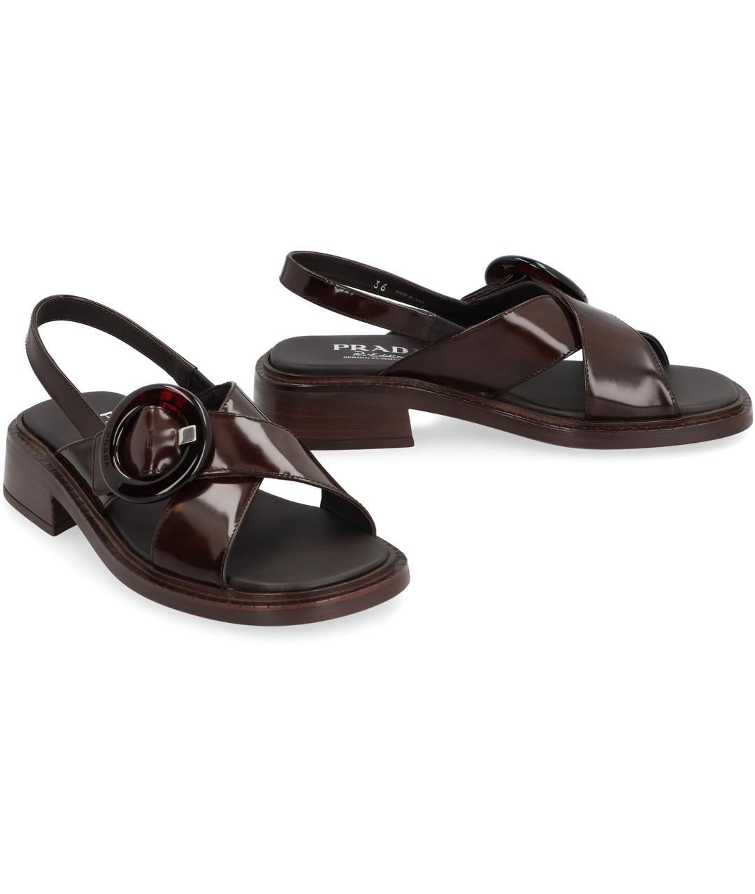 PRADA Коричневые кожаные сандалии, фото 2
