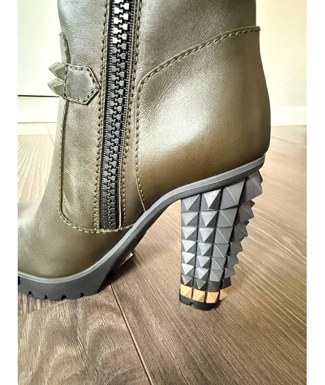 FENDI Хаки кожаные ботильоны, фото 6
