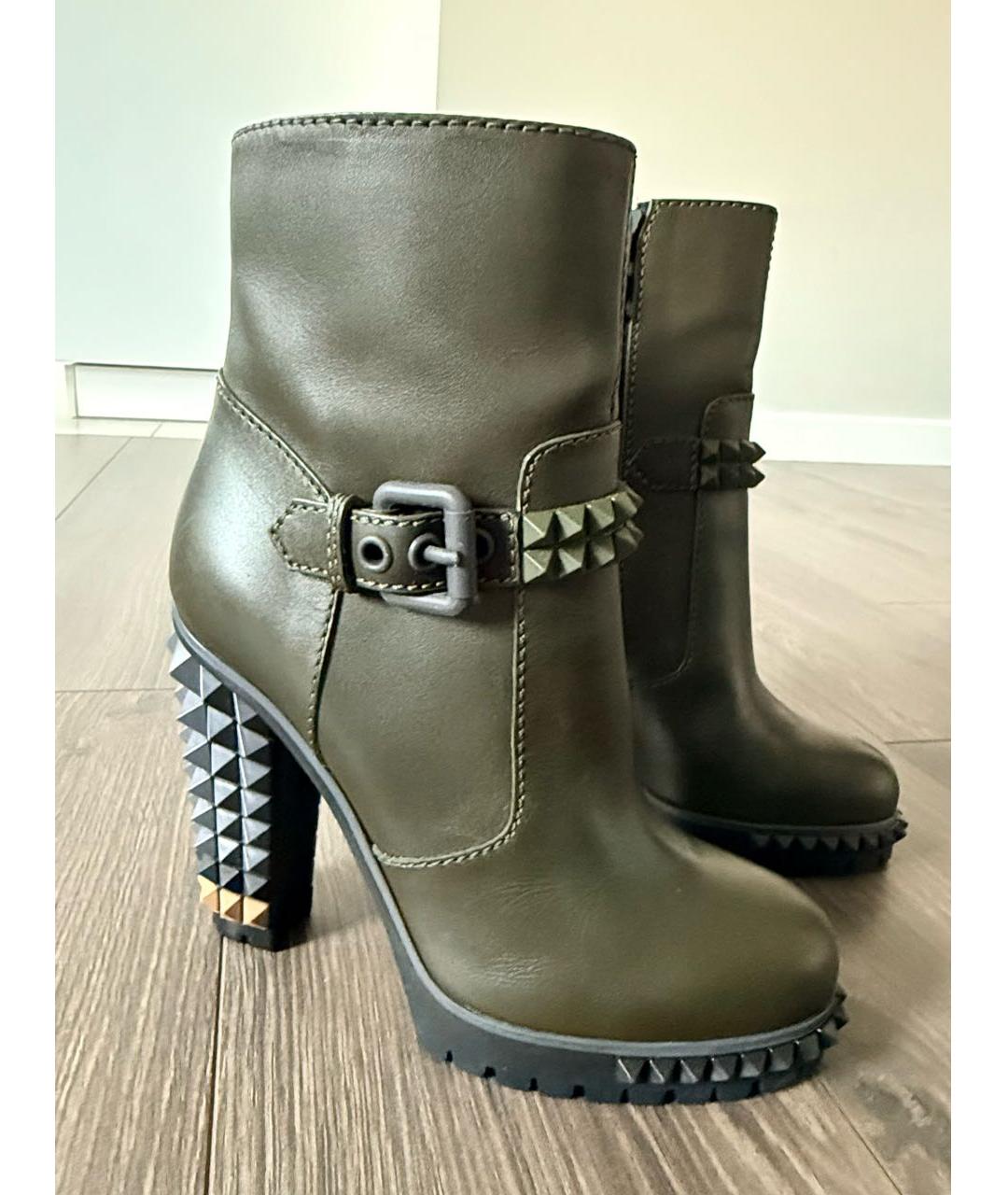FENDI Хаки кожаные ботильоны, фото 5