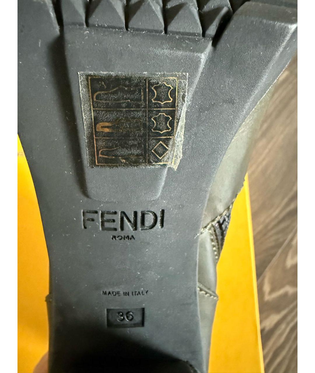 FENDI Хаки кожаные ботильоны, фото 8