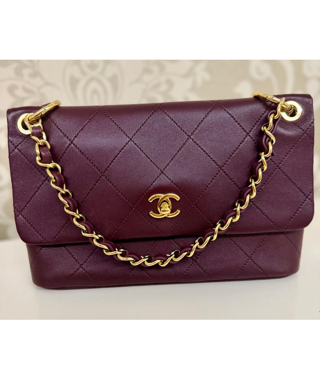 CHANEL Бордовая кожаная сумка с короткими ручками, фото 6