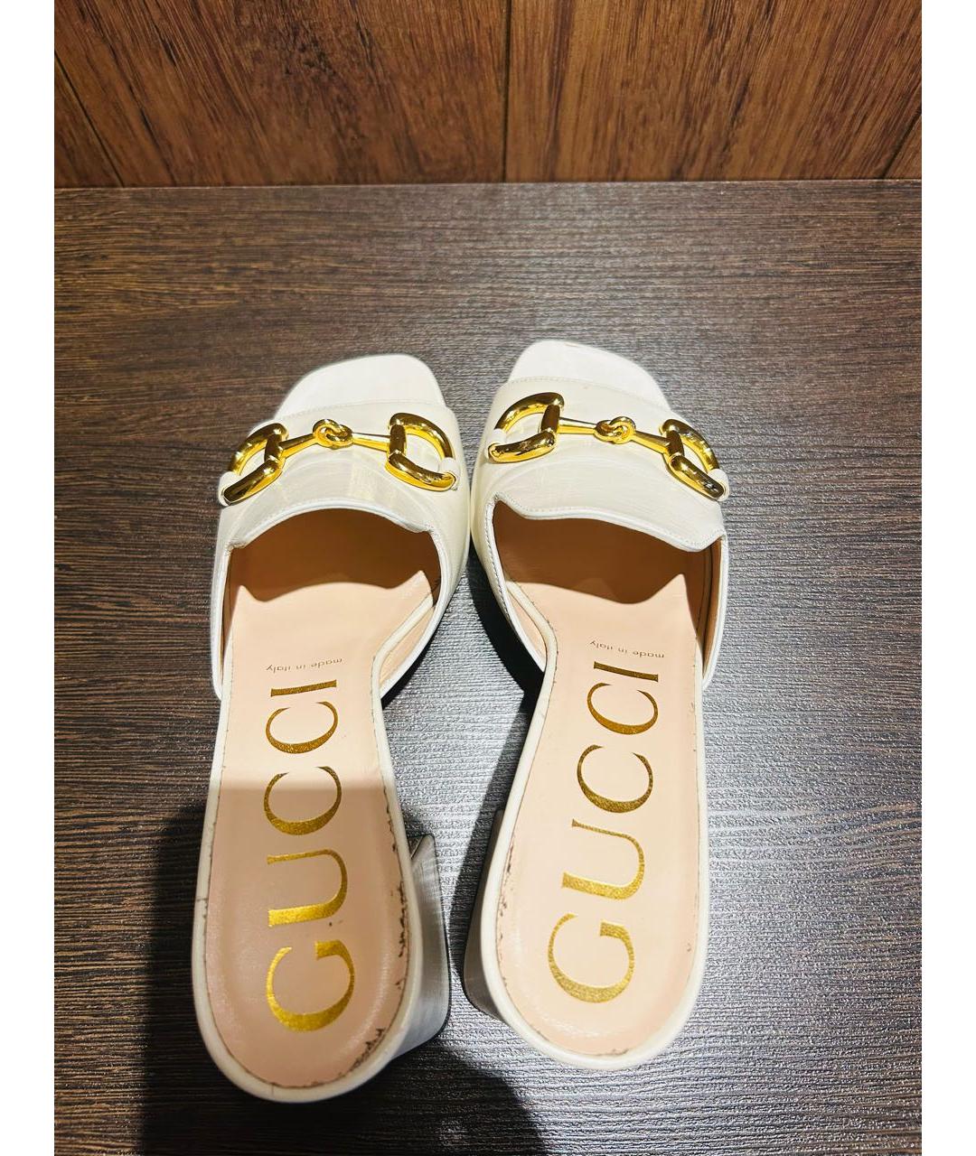 GUCCI Бежевые кожаные сабо, фото 3