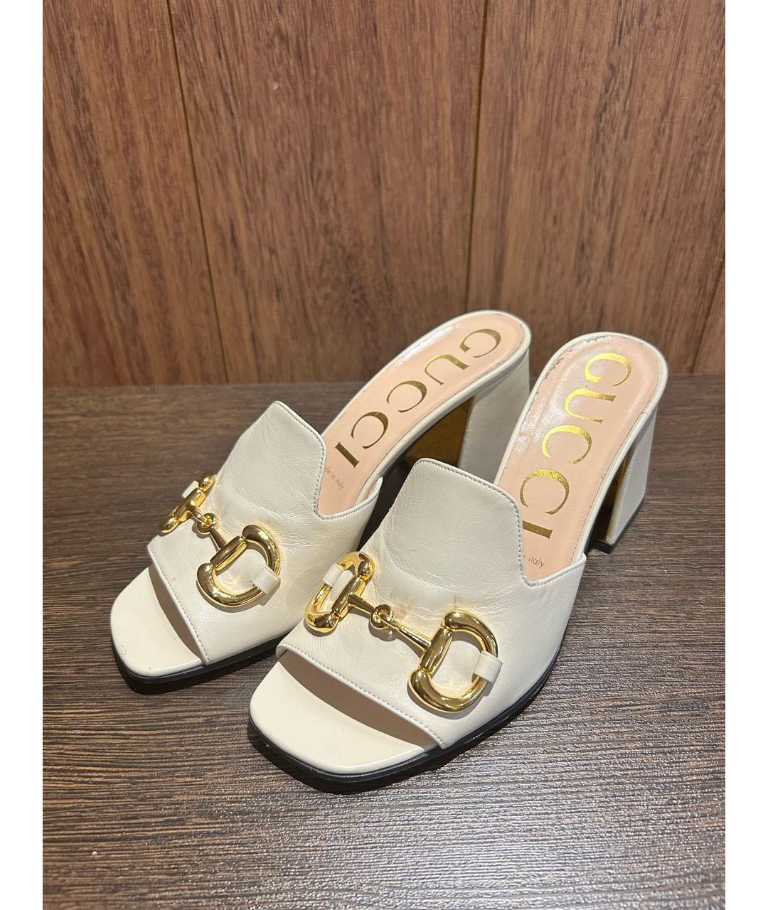 GUCCI Бежевые кожаные сабо, фото 9