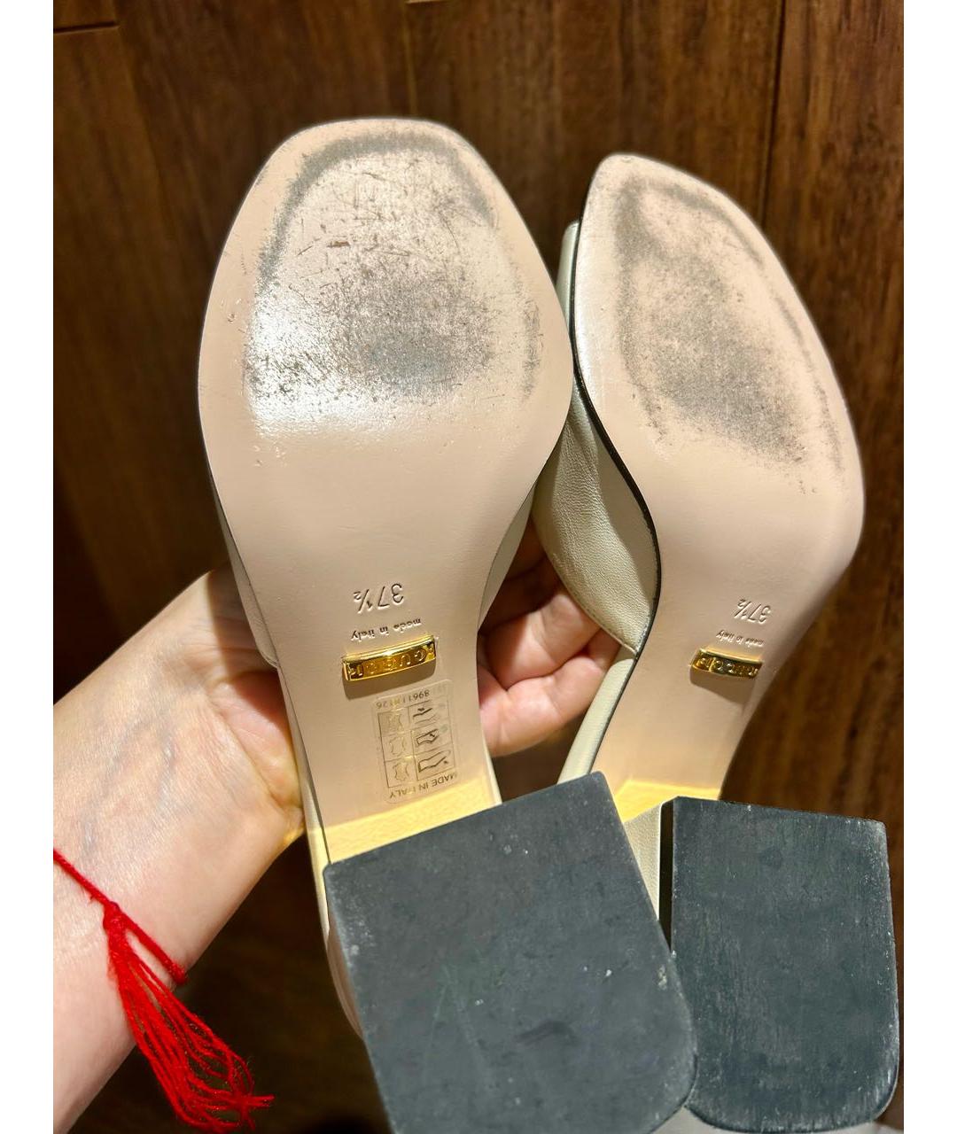 GUCCI Бежевые кожаные сабо, фото 6