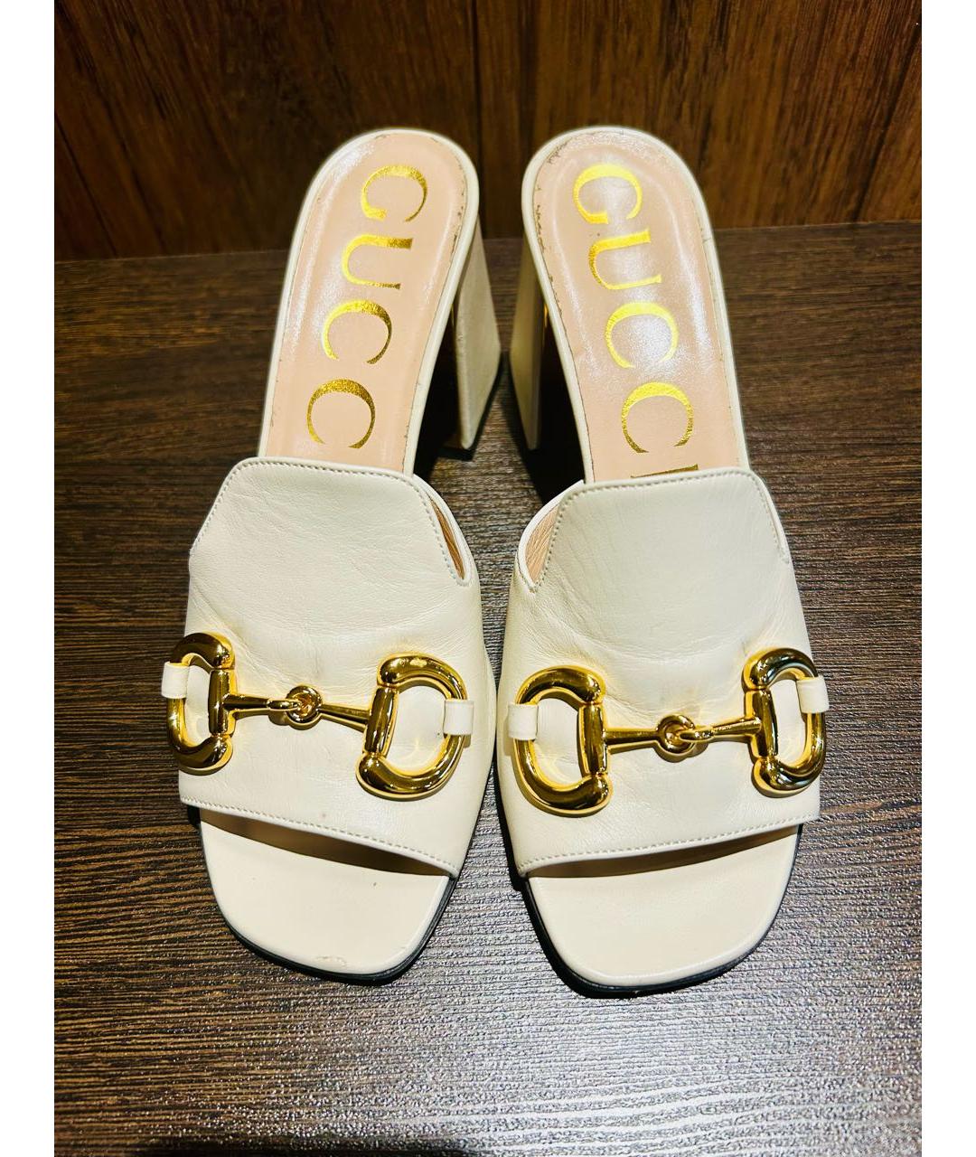 GUCCI Бежевые кожаные сабо, фото 2