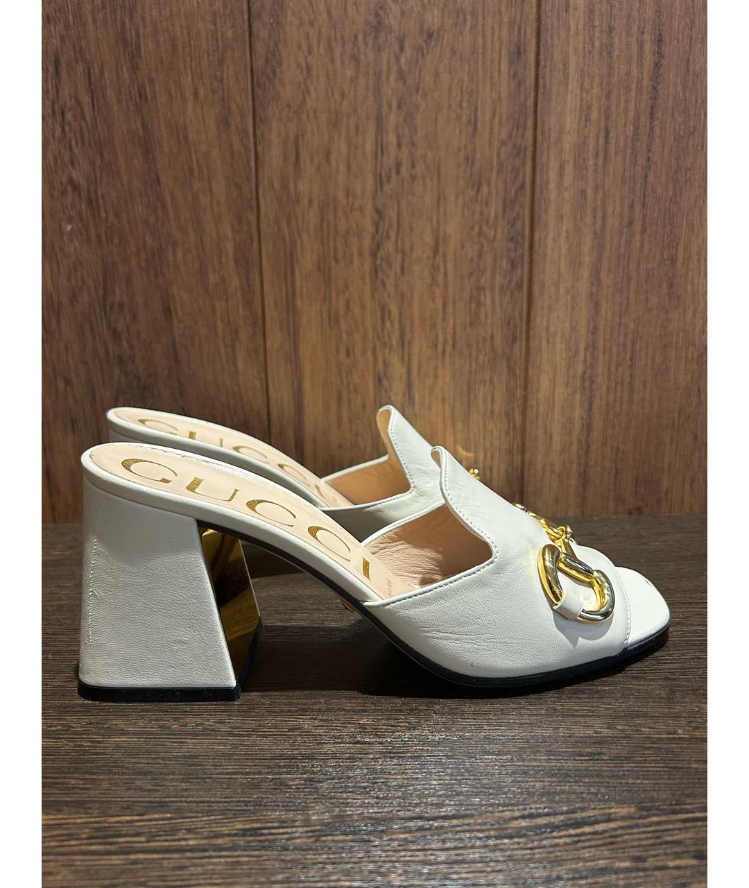 GUCCI Бежевые кожаные сабо, фото 7