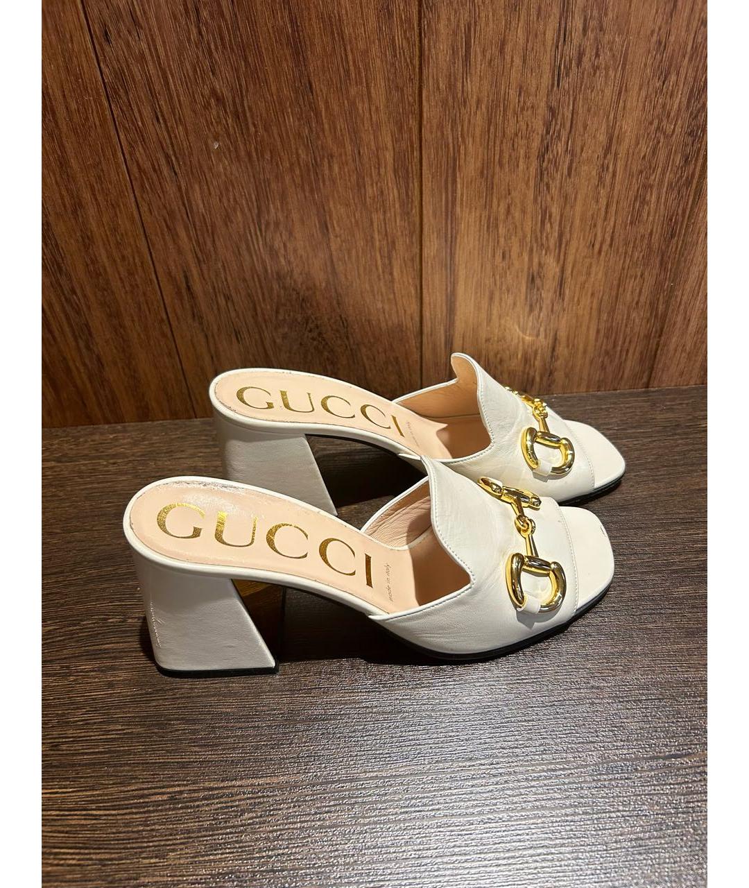 GUCCI Бежевые кожаные сабо, фото 4