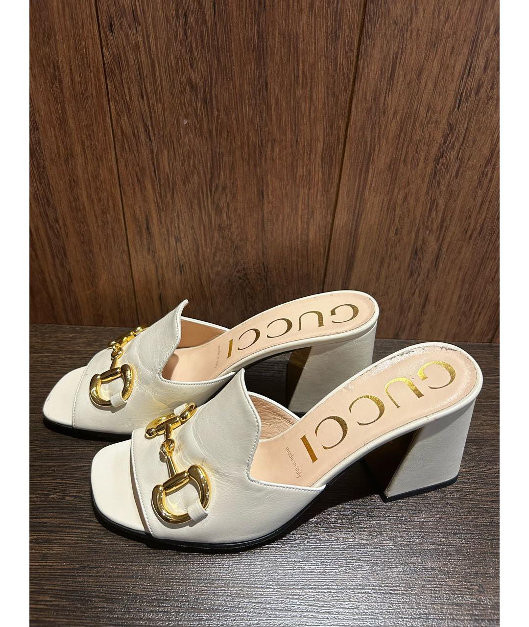 GUCCI Бежевые кожаные сабо, фото 5