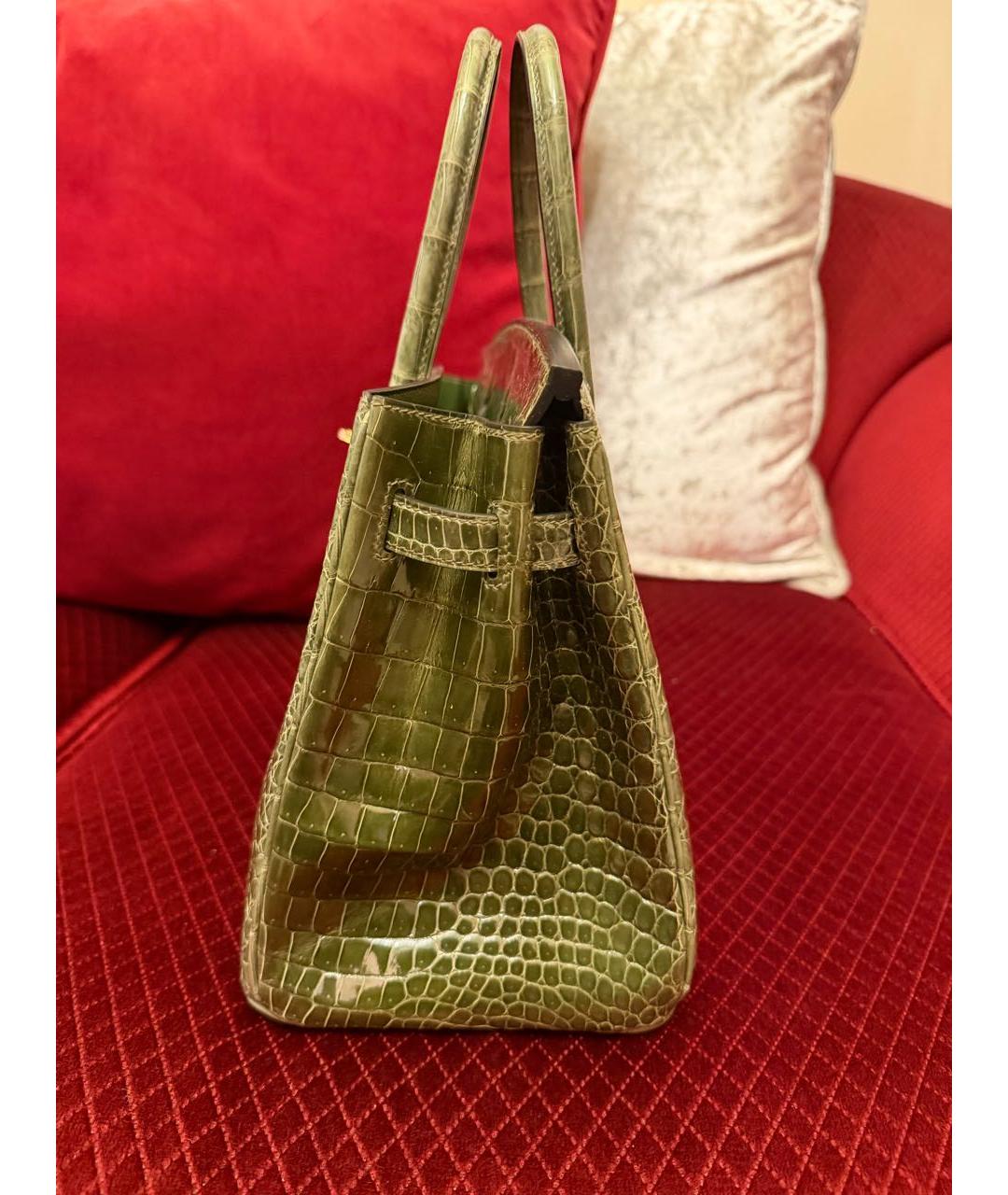 HERMES Зеленая сумка с короткими ручками из экзотической кожи, фото 7