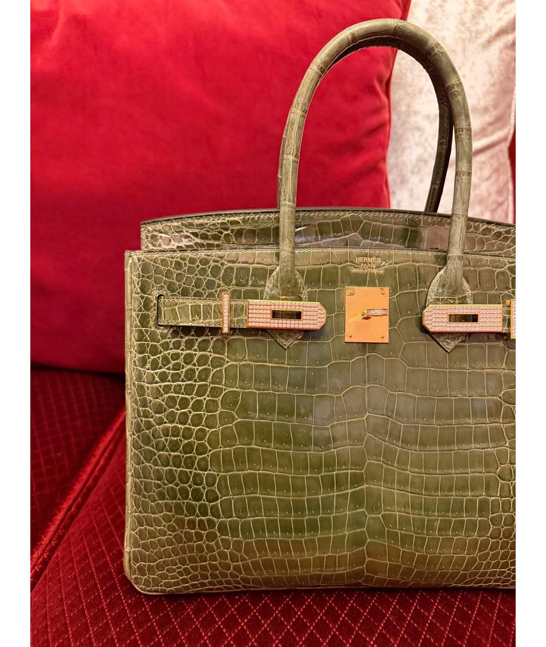 HERMES Зеленая сумка с короткими ручками из экзотической кожи, фото 9