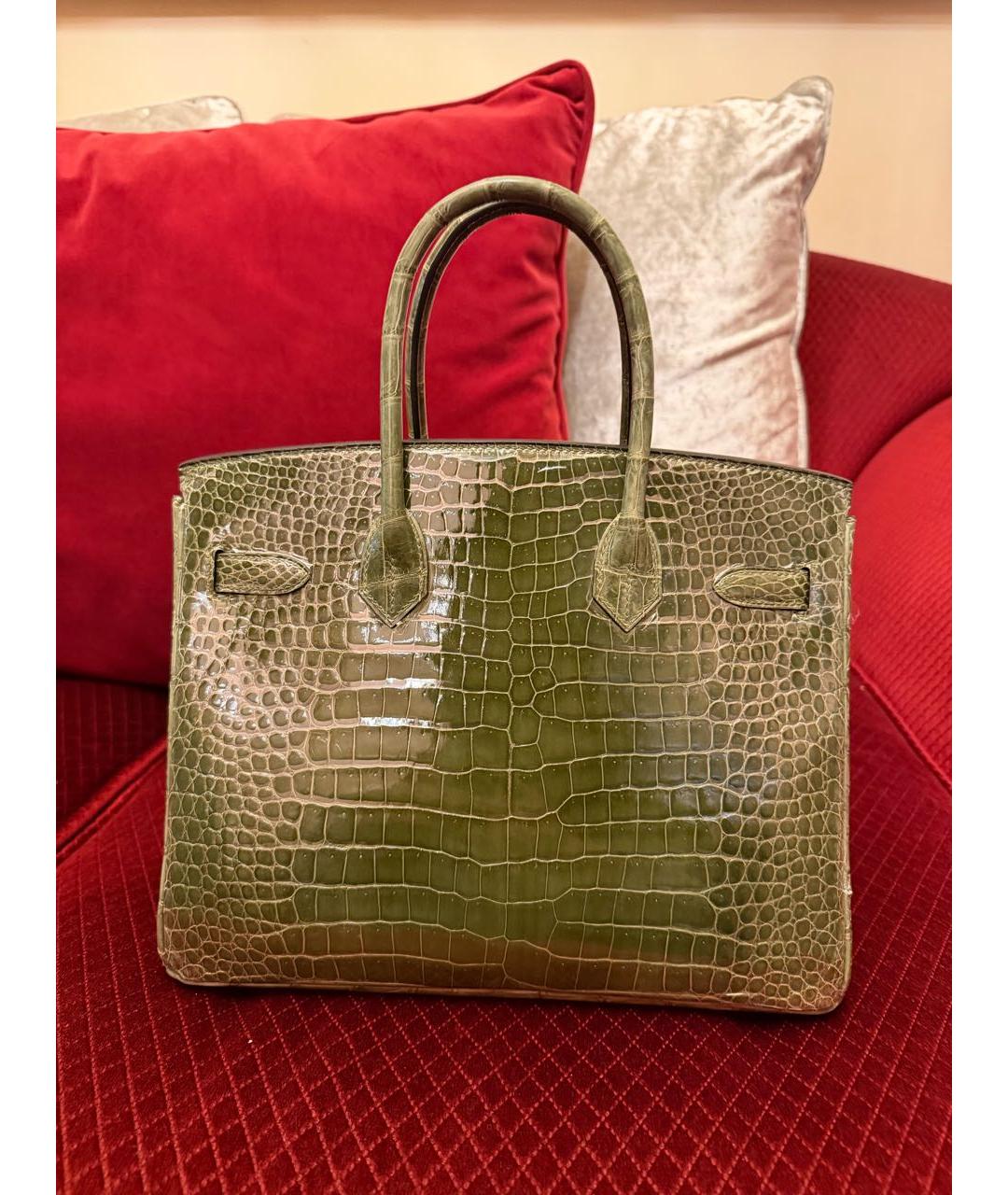 HERMES Зеленая сумка с короткими ручками из экзотической кожи, фото 3