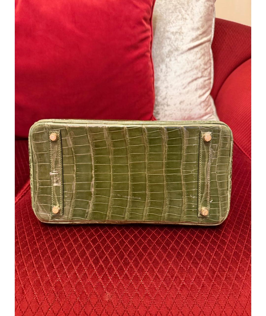 HERMES Зеленая сумка с короткими ручками из экзотической кожи, фото 4