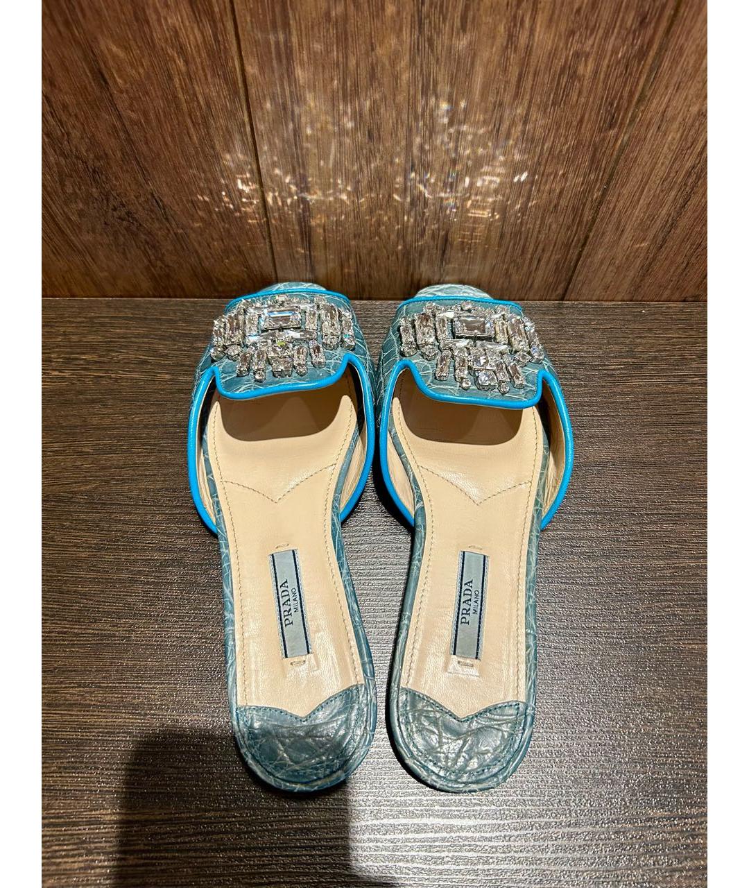 PRADA Голубые мюли из экзотической кожи, фото 3