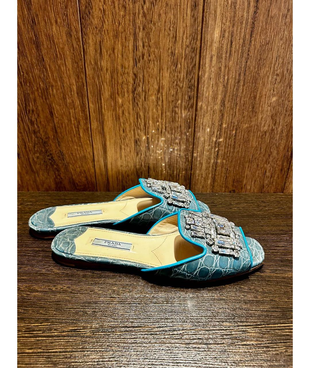 PRADA Голубые мюли из экзотической кожи, фото 9