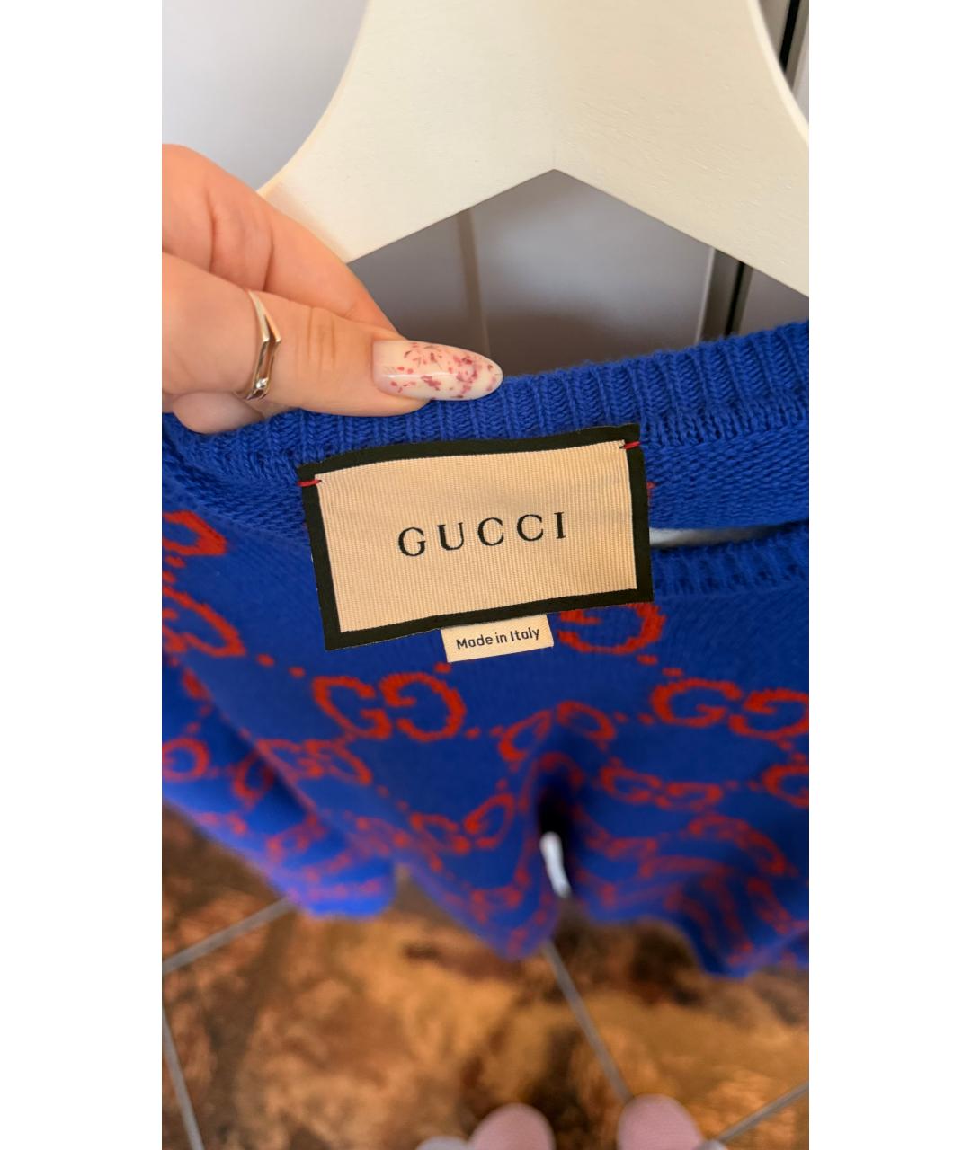 GUCCI Синий шерстяной джемпер / свитер, фото 3