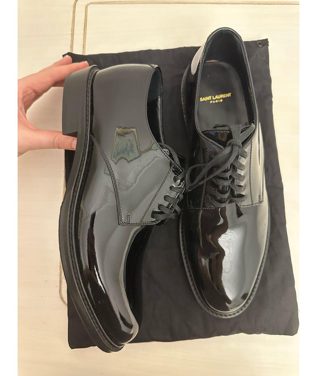 SAINT LAURENT Черные брогги и оксфорды из лакированной кожи, фото 4