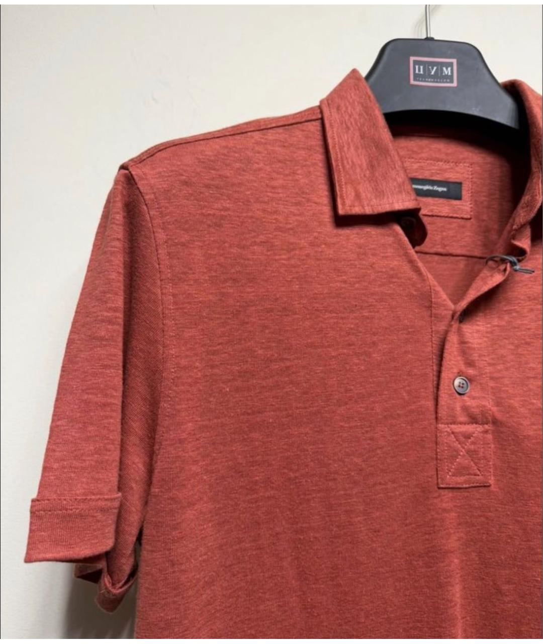ERMENEGILDO ZEGNA XXX Оранжевое льняное поло с коротким рукавом, фото 3