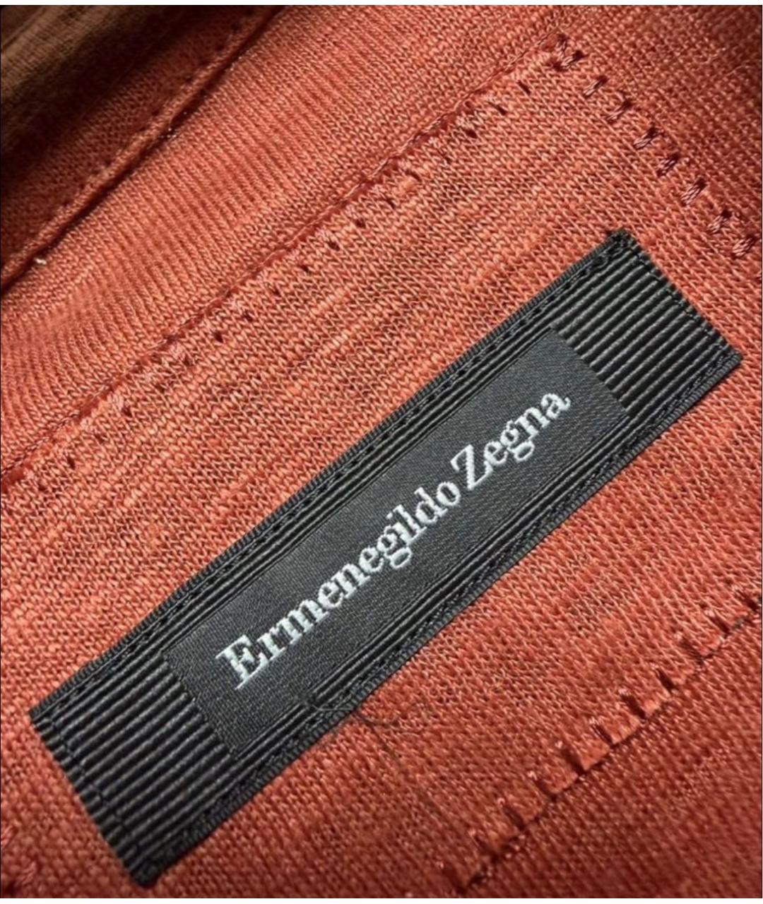ERMENEGILDO ZEGNA XXX Оранжевое льняное поло с коротким рукавом, фото 4
