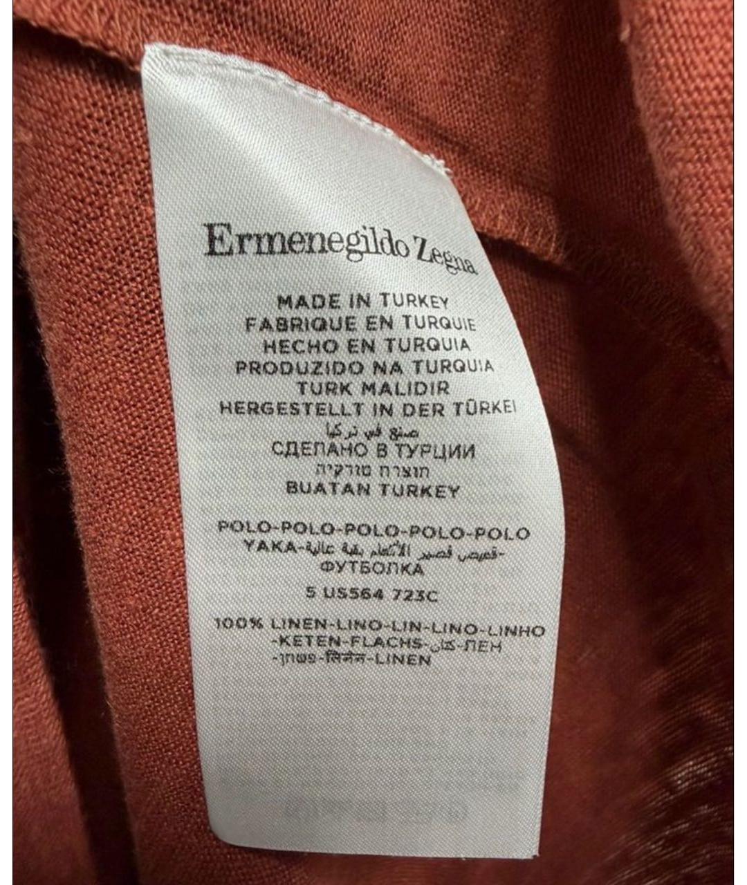 ERMENEGILDO ZEGNA XXX Оранжевое льняное поло с коротким рукавом, фото 6