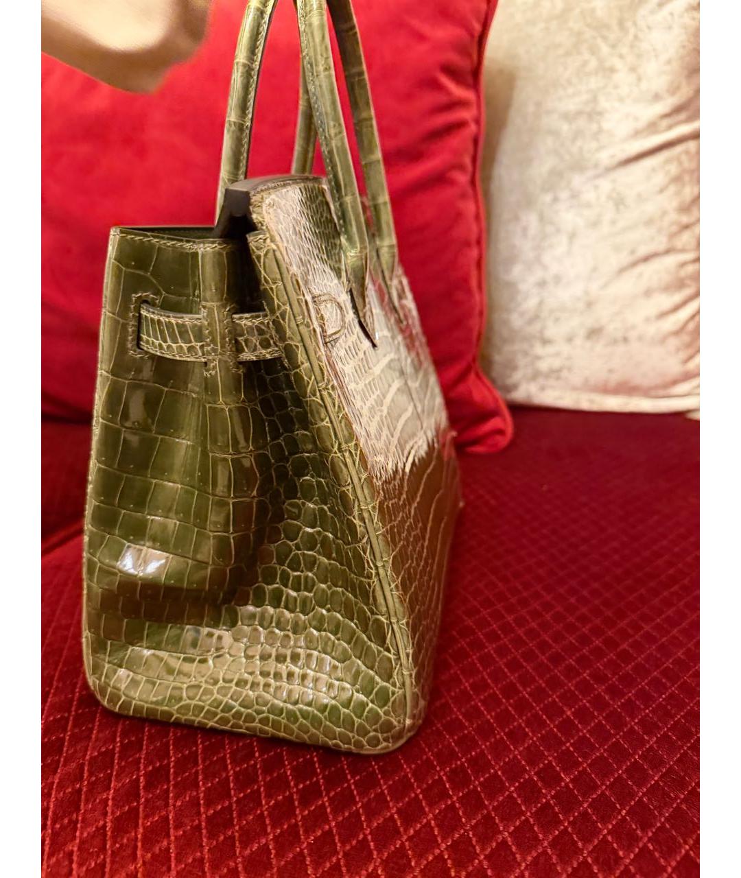 HERMES Зеленая сумка с короткими ручками из экзотической кожи, фото 8