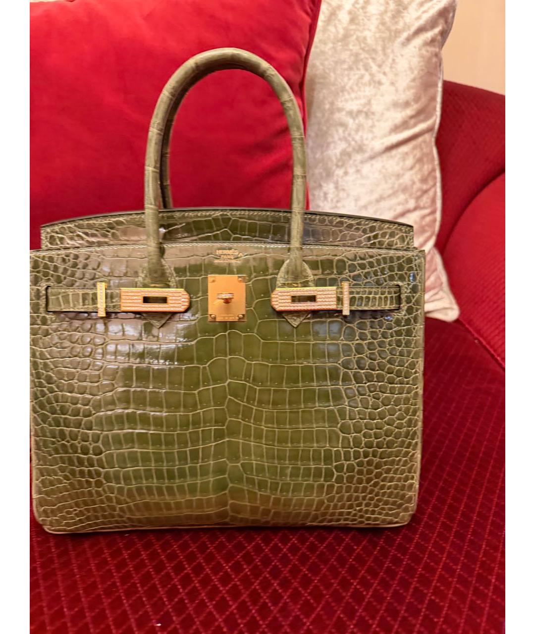 HERMES Зеленая сумка с короткими ручками из экзотической кожи, фото 9